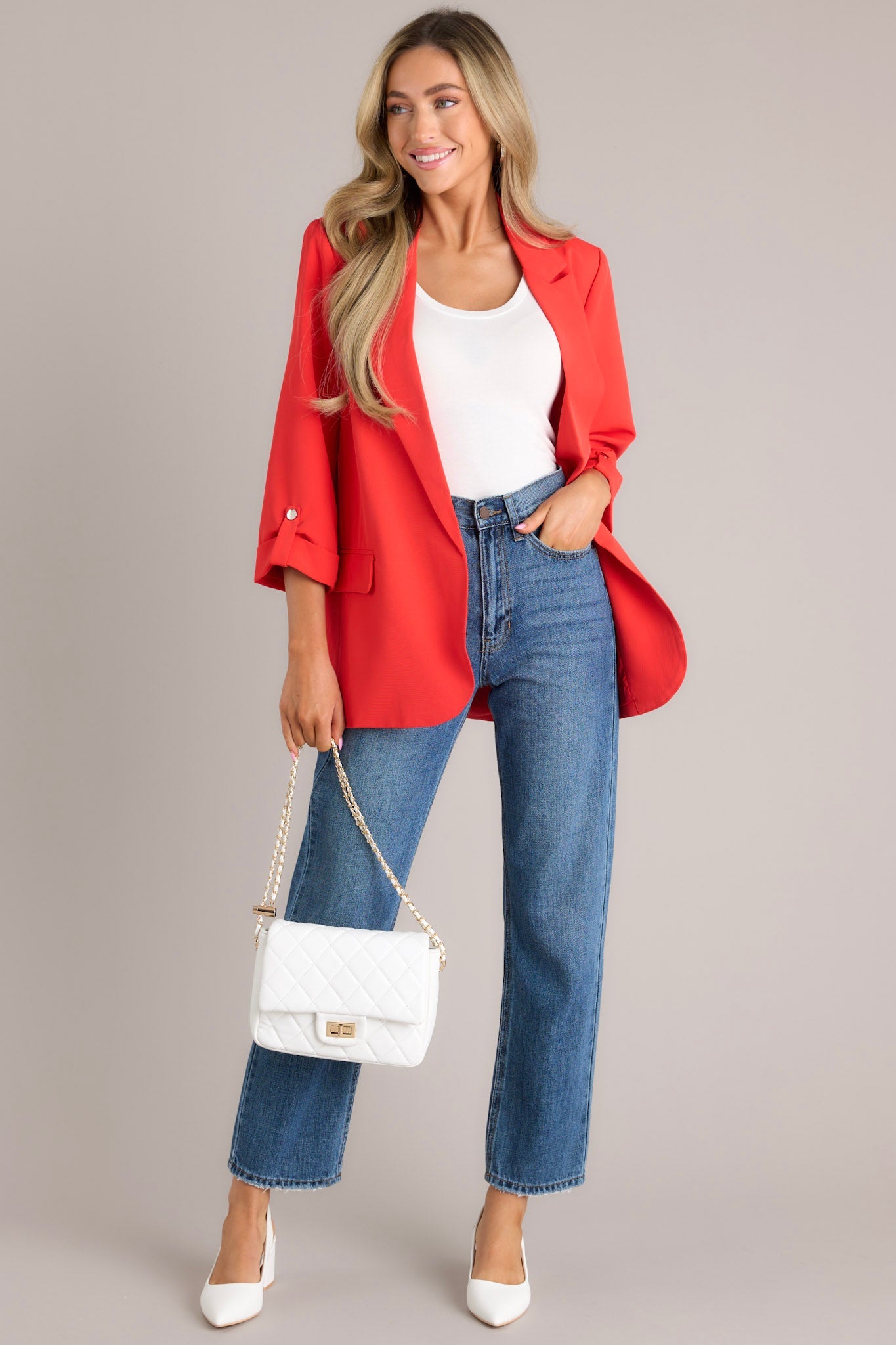 Make It Work Cherry Tomato Blazer - Red Dress