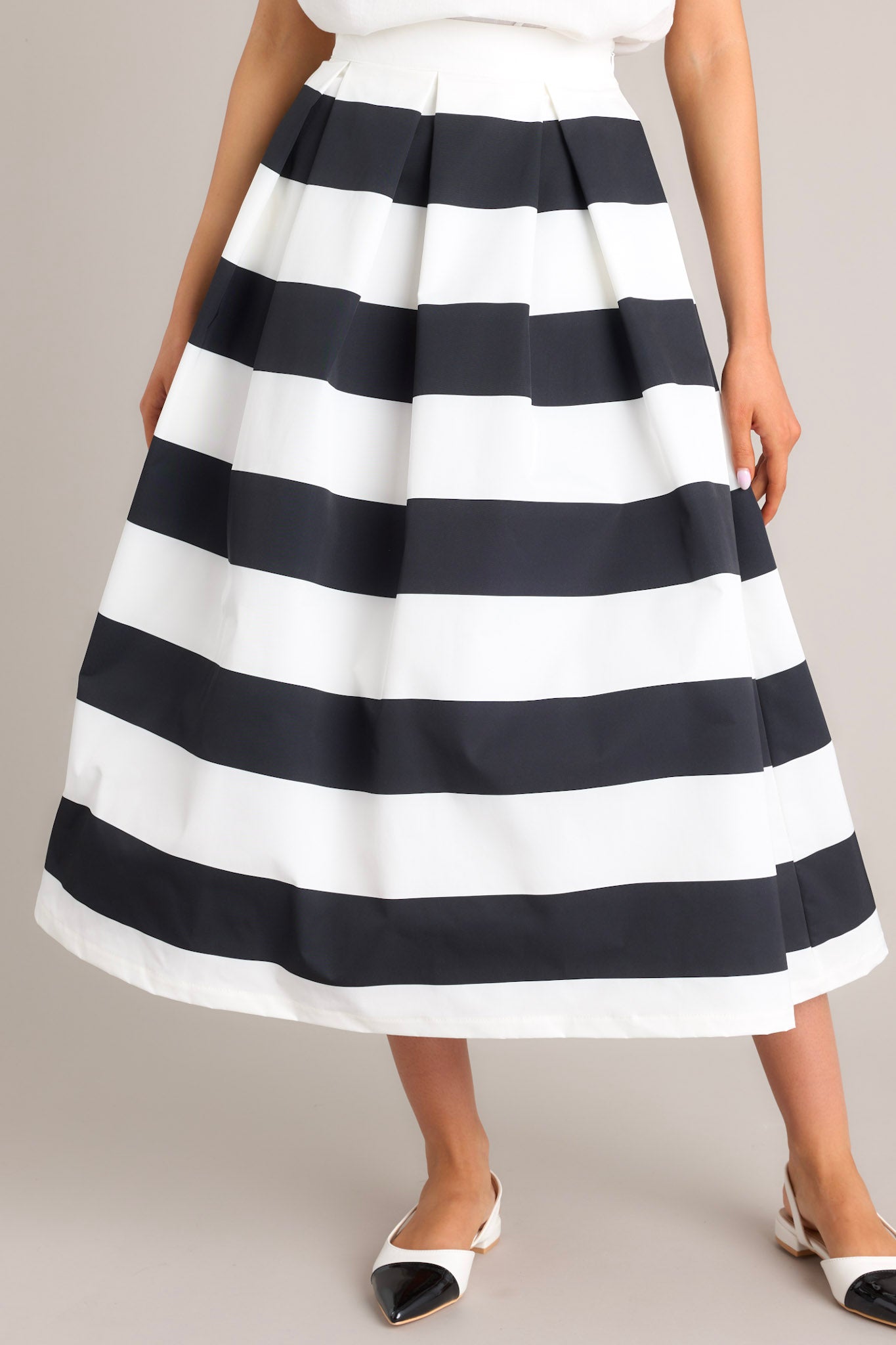 Memories in Focus Black & White Midi Skirt - Red Dress