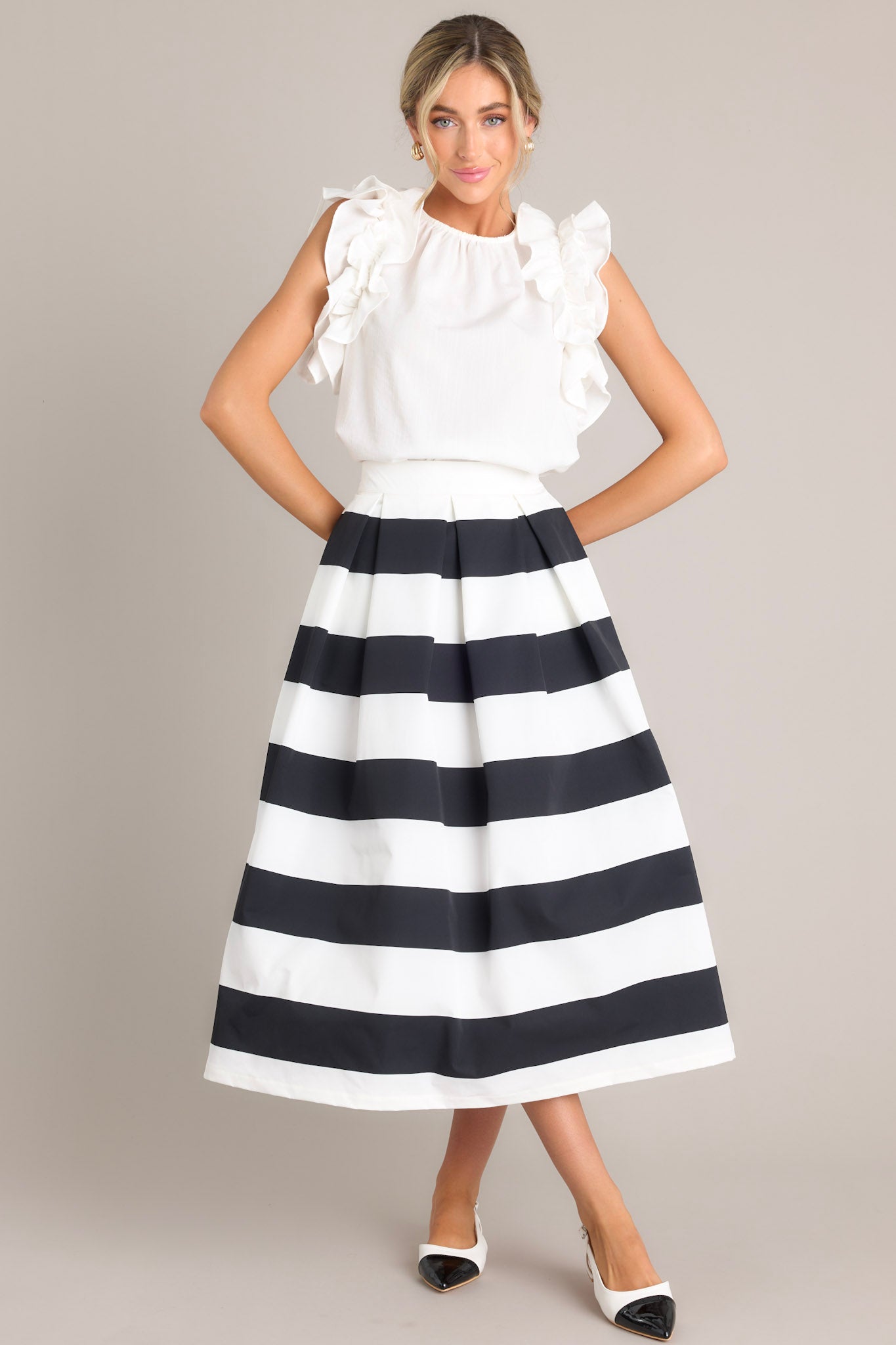 Memories in Focus Black & White Midi Skirt - Red Dress