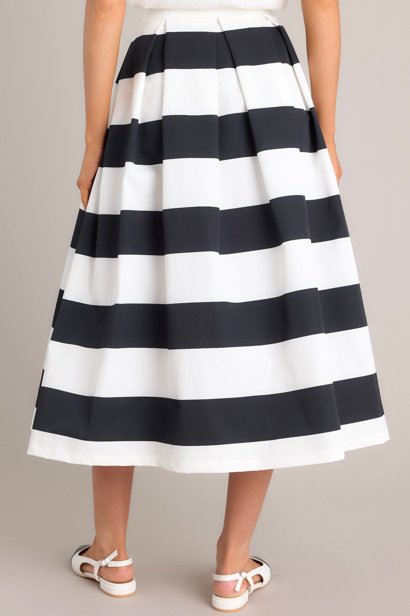 Memories in Focus Black & White Midi Skirt - Red Dress