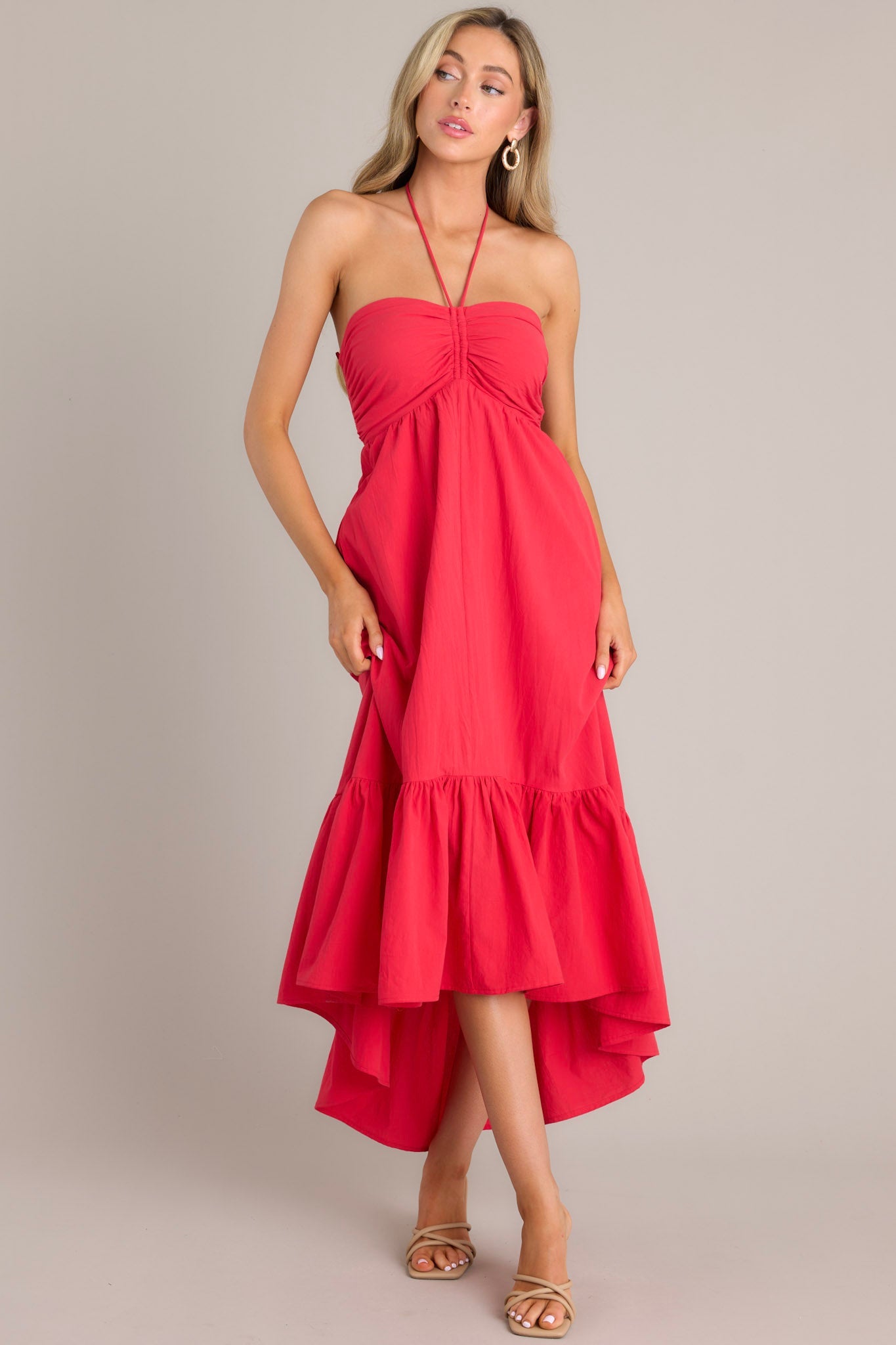 Memory Lane Red Halter Midi Dress - Red Dress