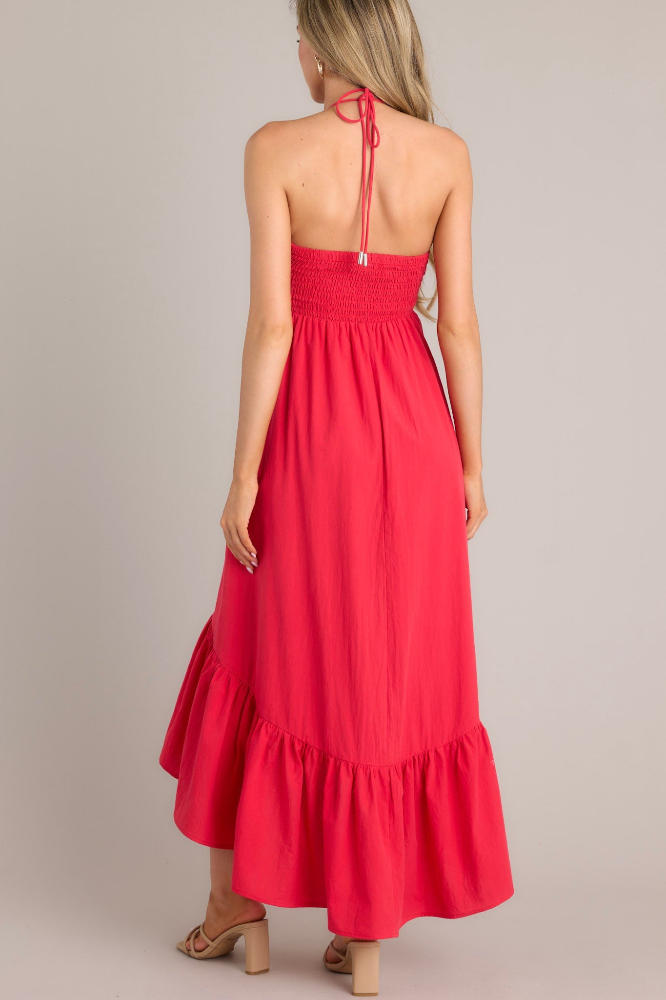 Memory Lane Red Halter Midi Dress - Red Dress