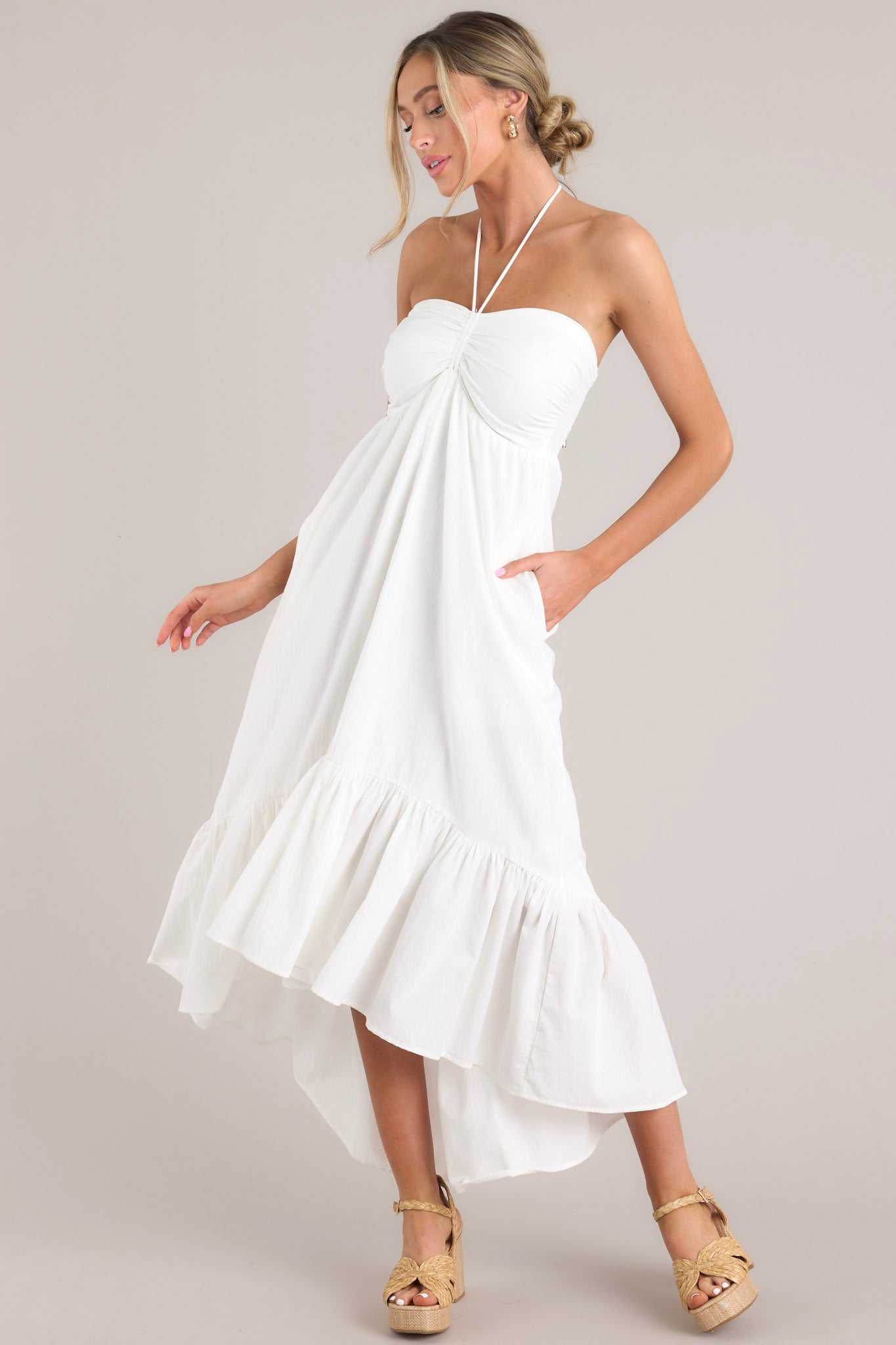 Memory Lane White Halter Midi Dress - Red Dress