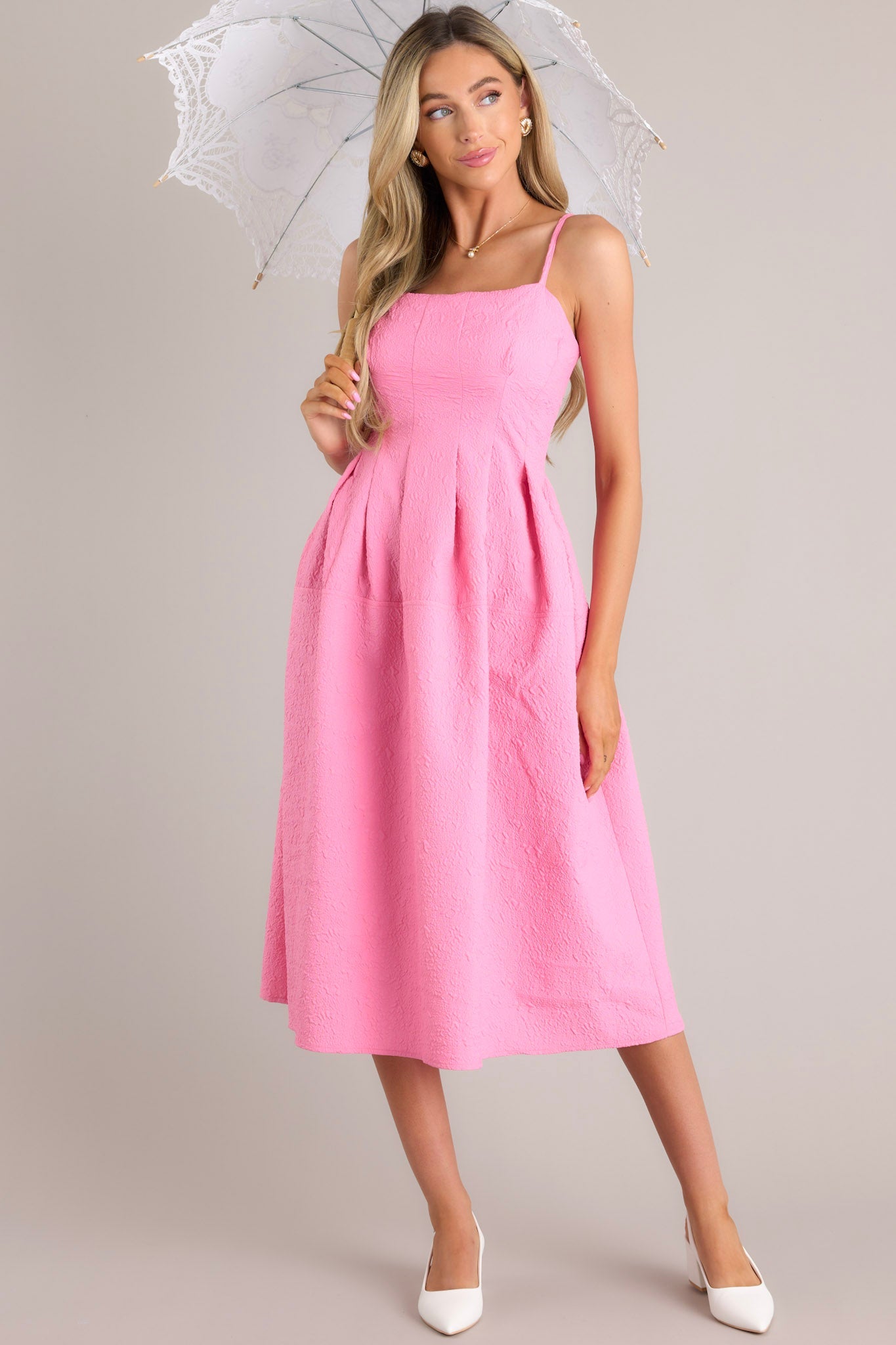 Midnight Melodies Pink Midi Dress - Red Dress