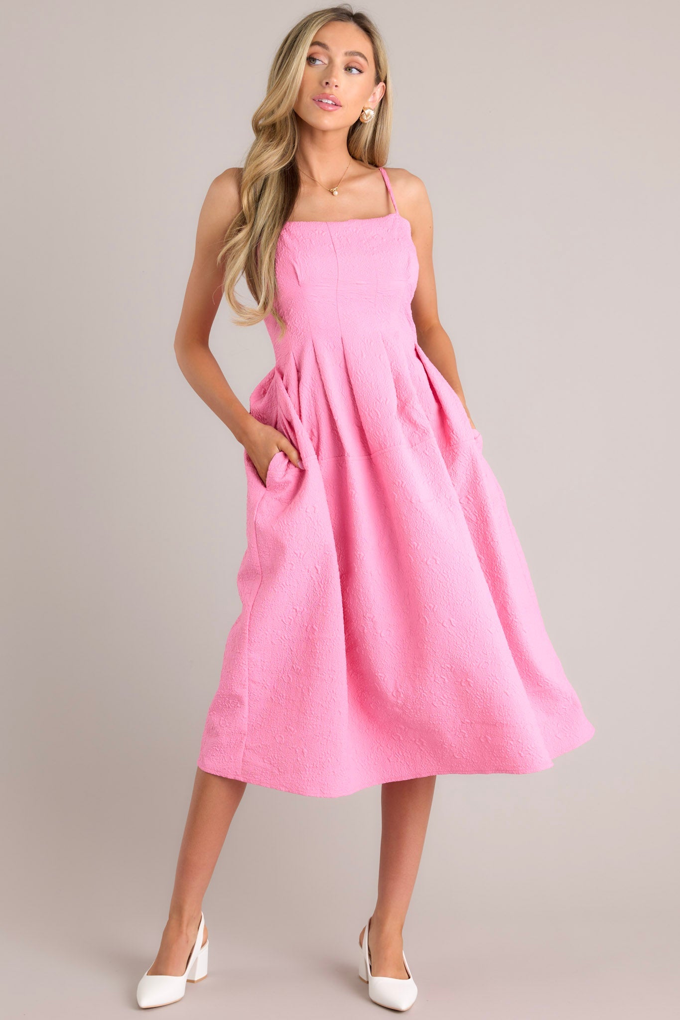 Midnight Melodies Pink Midi Dress - Red Dress