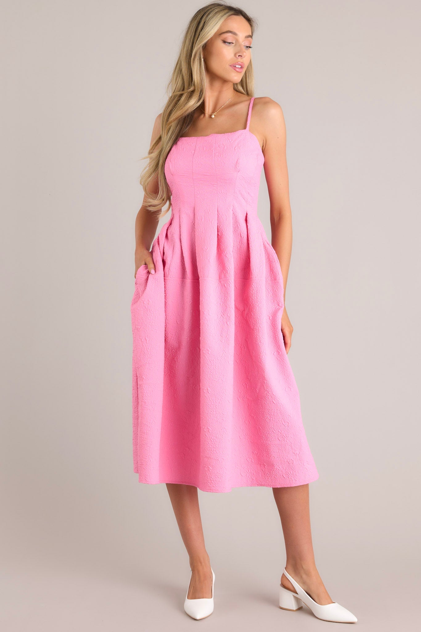 Midnight Melodies Pink Midi Dress - Red Dress