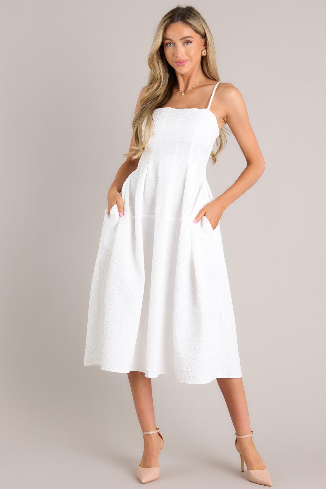 Midnight Melodies White Midi Dress - Red Dress