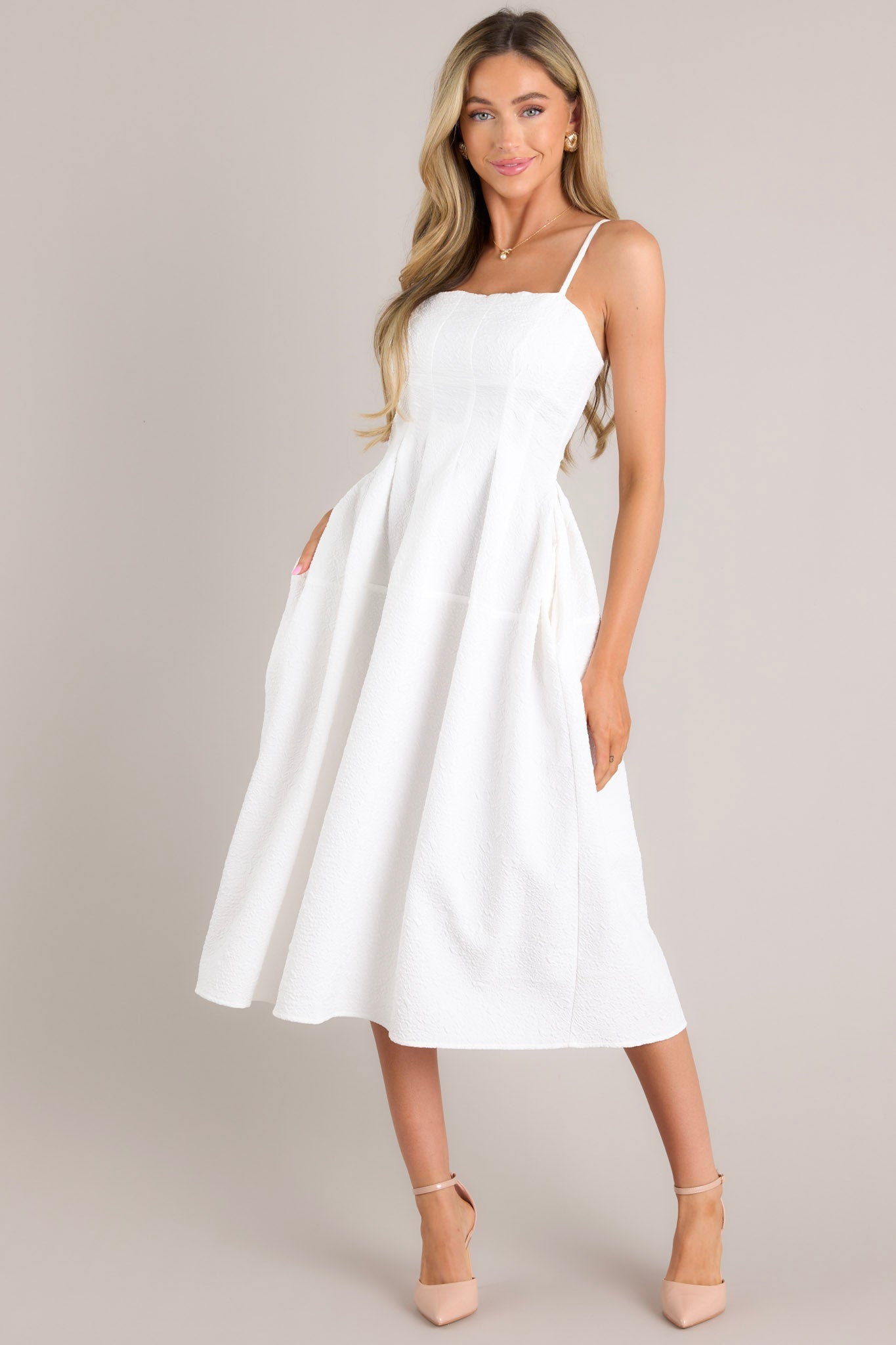 Midnight Melodies White Midi Dress - Red Dress