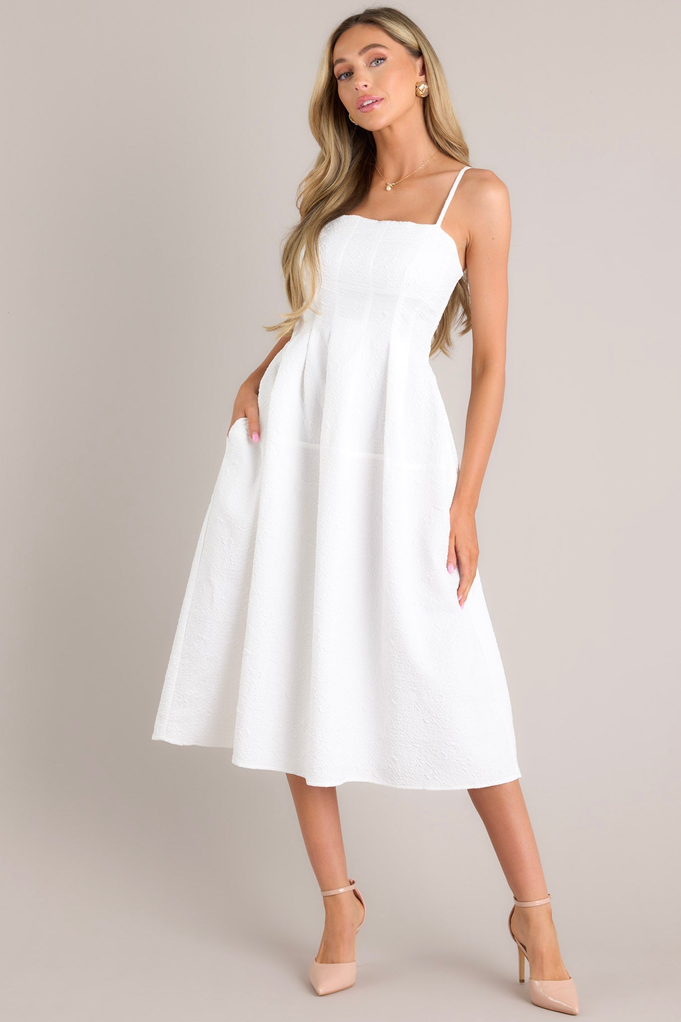 Midnight Melodies White Midi Dress - Red Dress