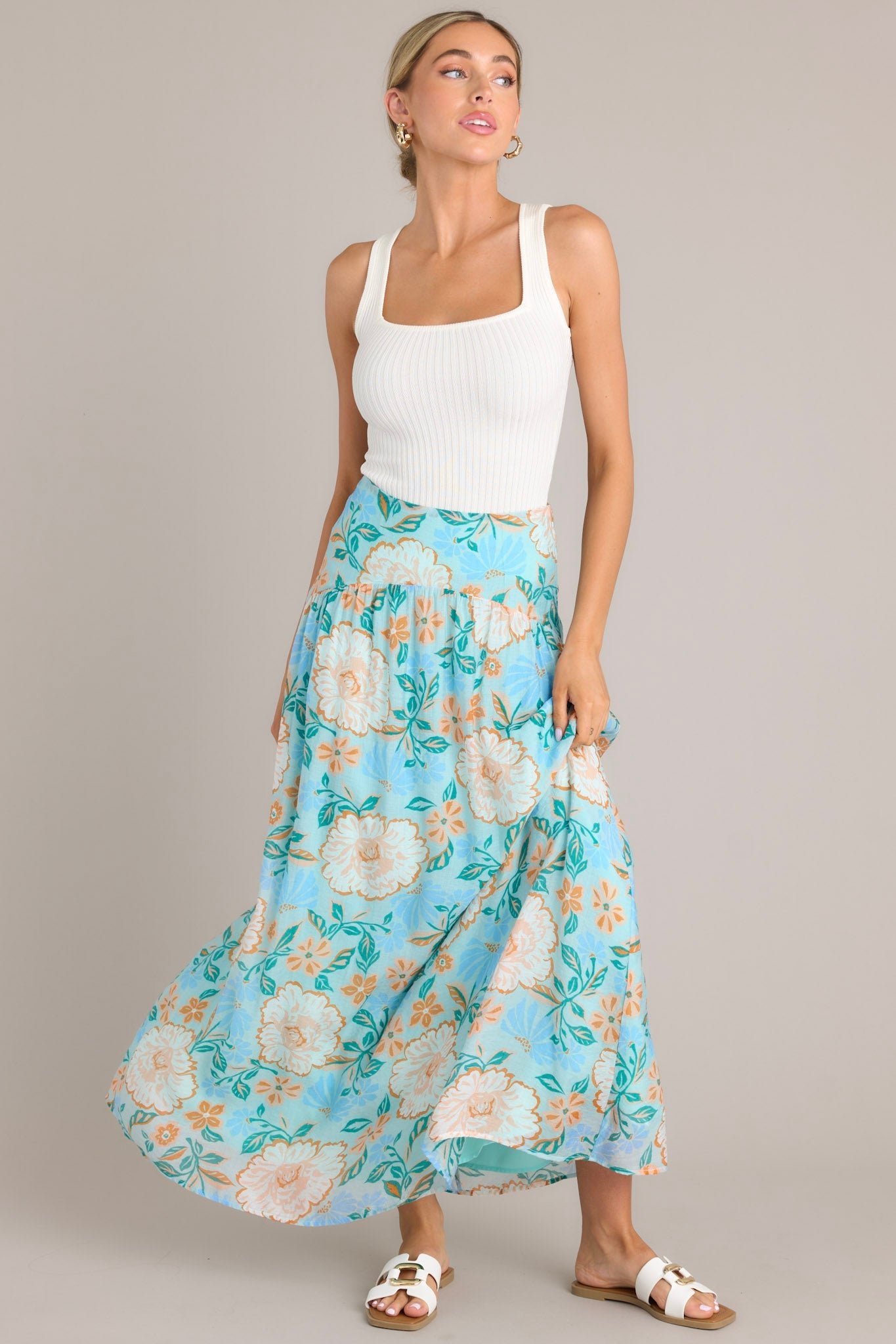 MINKPINK Evelyn Light Blue Maxi Skirt - Red Dress