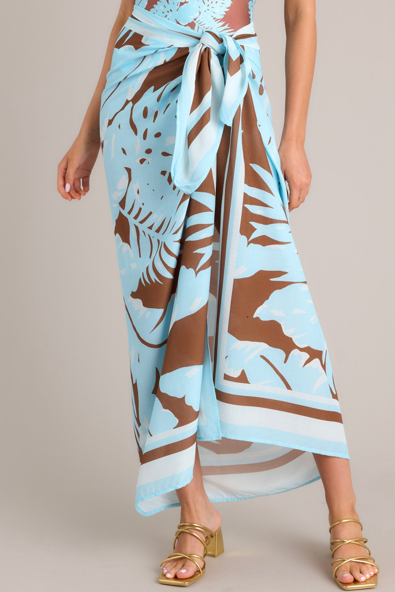 MINKPINK Tiki Light Blue & Brown Sarong - Red Dress