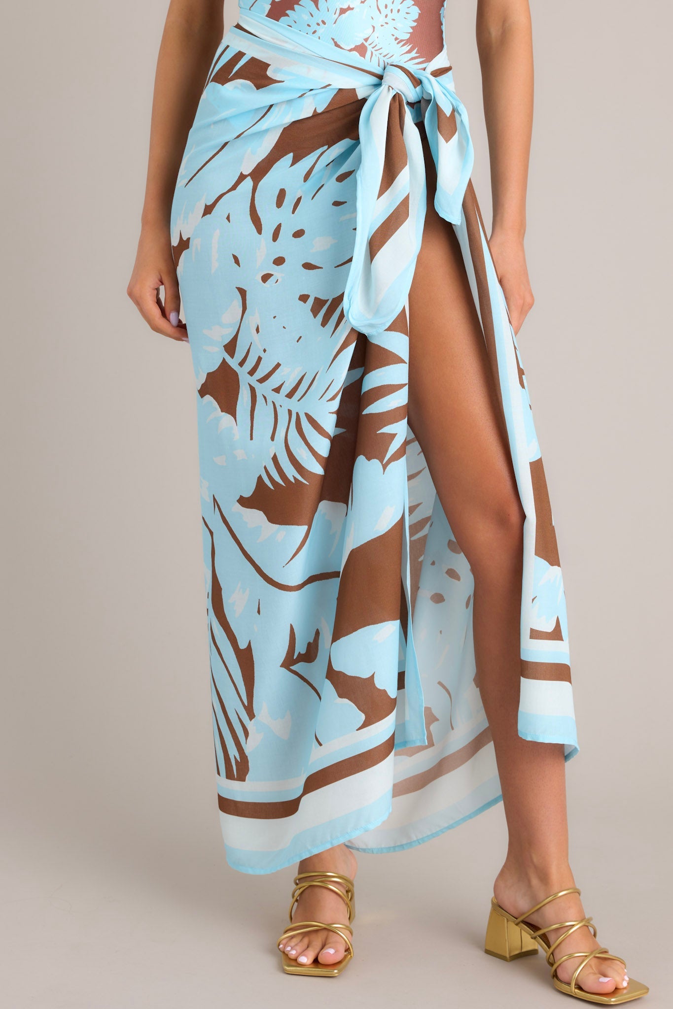 MINKPINK Tiki Light Blue & Brown Sarong - Red Dress