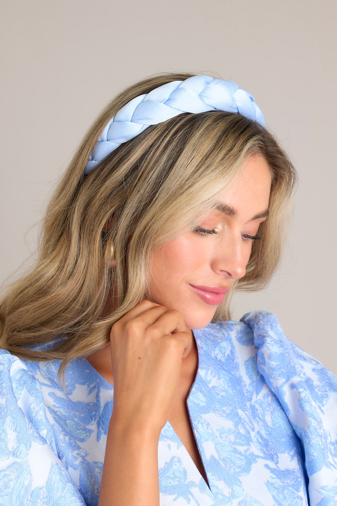 Moments of Me Light Blue Braided Headband - Red Dress