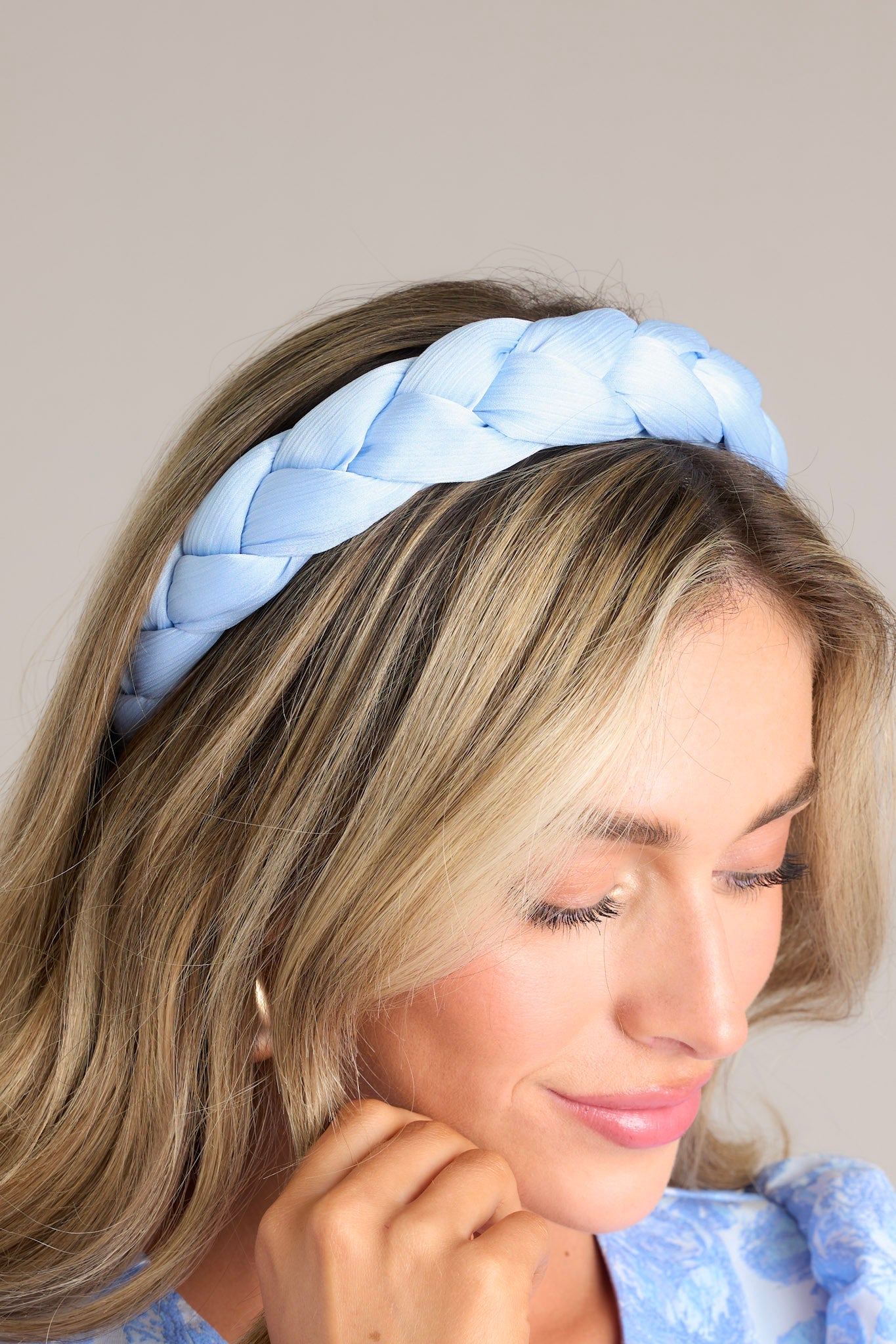 Moments of Me Light Blue Braided Headband - Red Dress