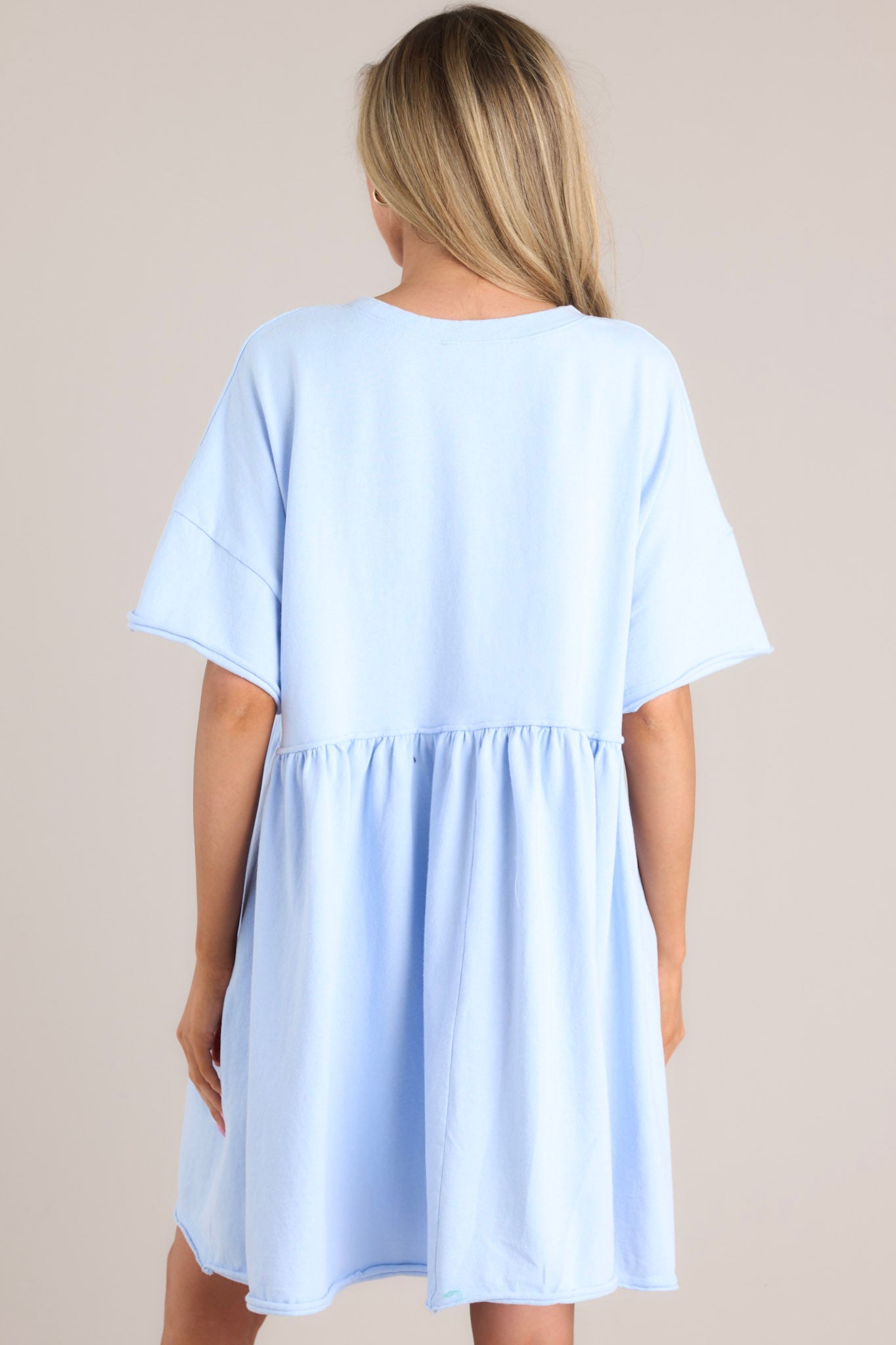 My Inner Peace Light Blue Mini T-Shirt Dress - Red Dress