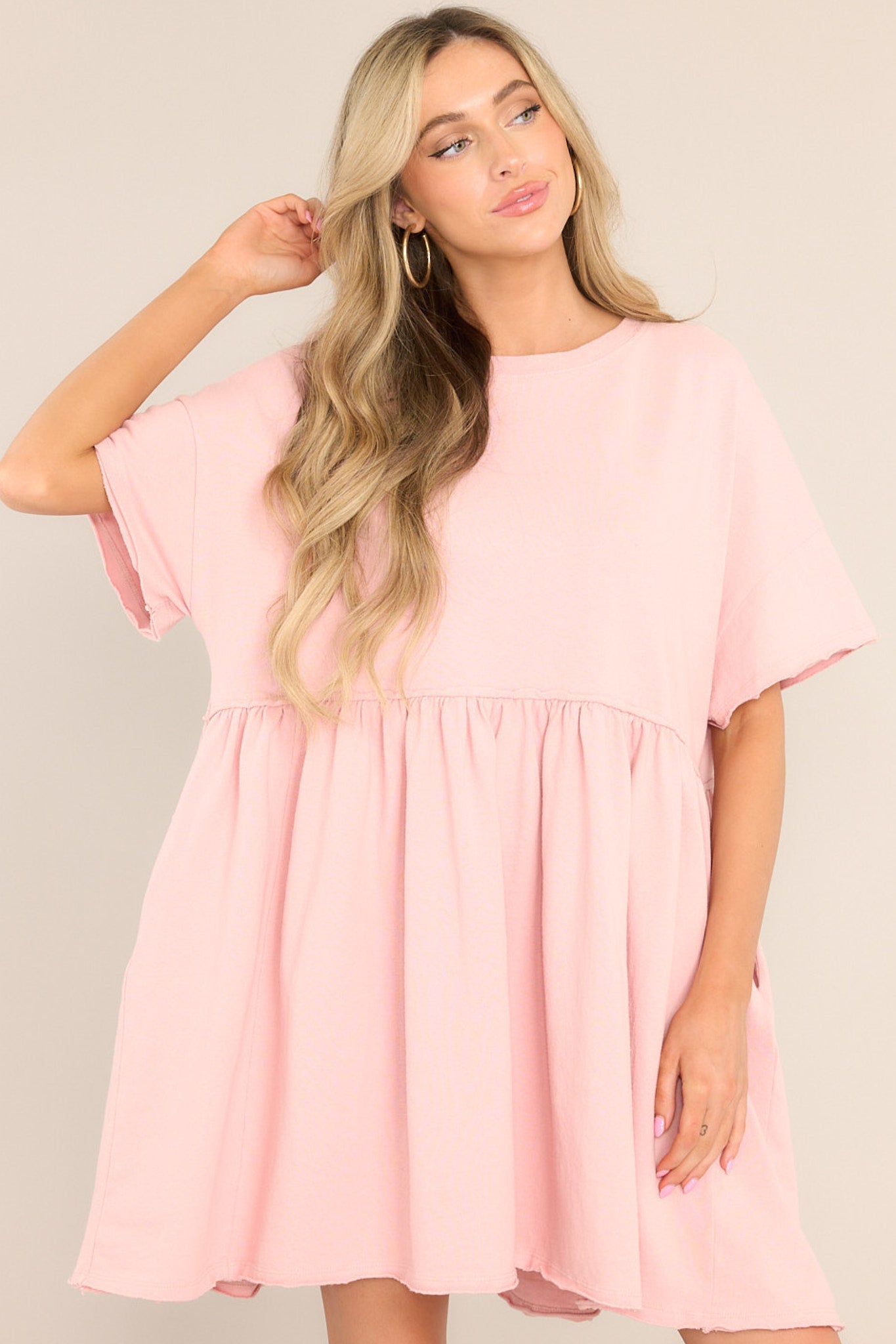 My Inner Peace Rose Pink Mini T-Shirt Dress - Red Dress