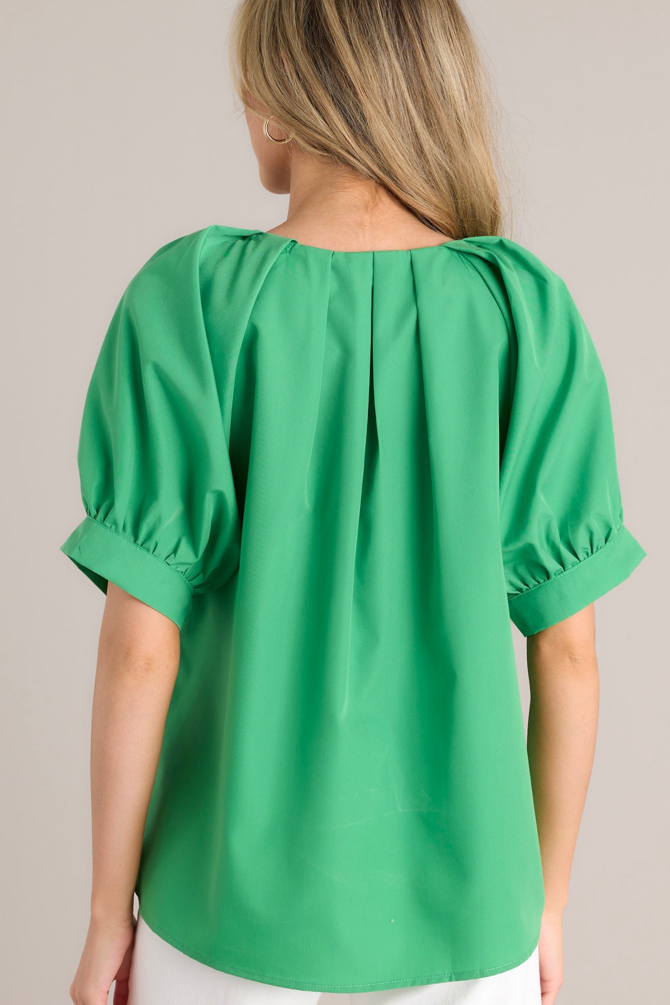 Nobody Like You Kelly Green Puff Sleeve Top - Red Dress