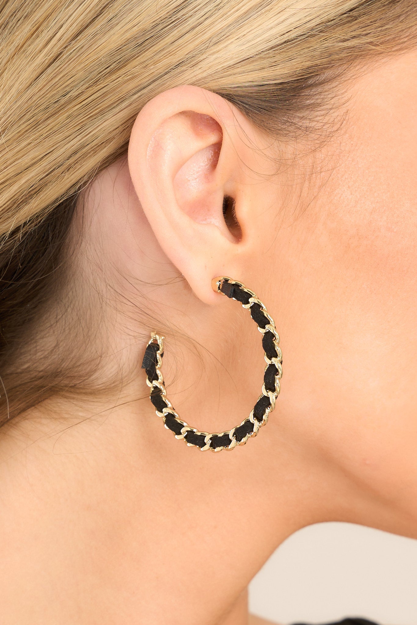 Not Afraid Black & Gold Hoop Earrings - Red Dress