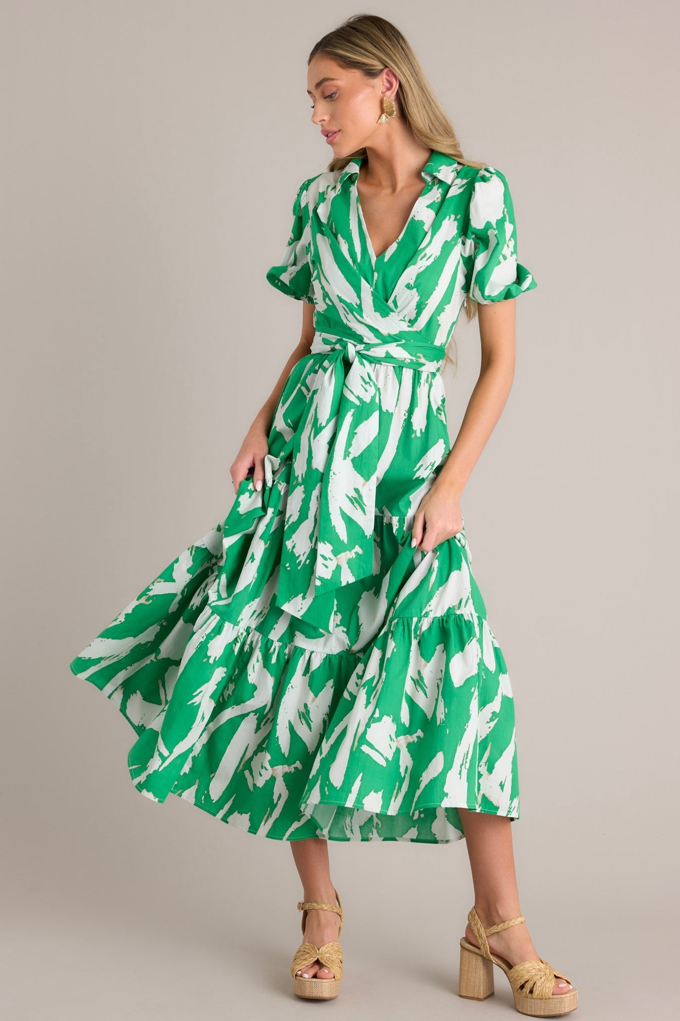 Not Just Anyone Kelly Green Abstract Print Maxi Dress - Red Dress