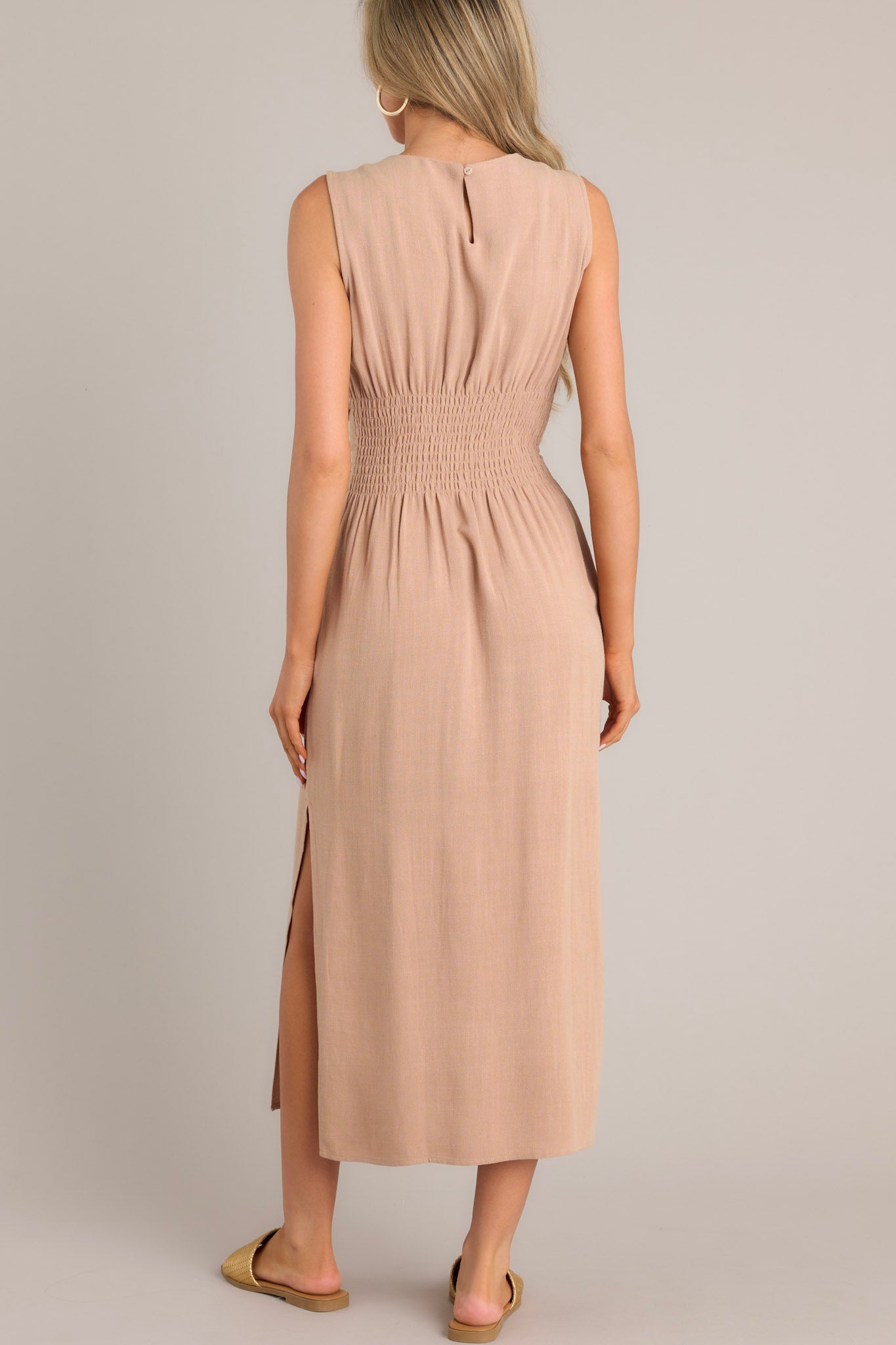 Nurturing Spirit Tan Waist Tie Maxi Dress (BACKORDER MAY) - Red Dress