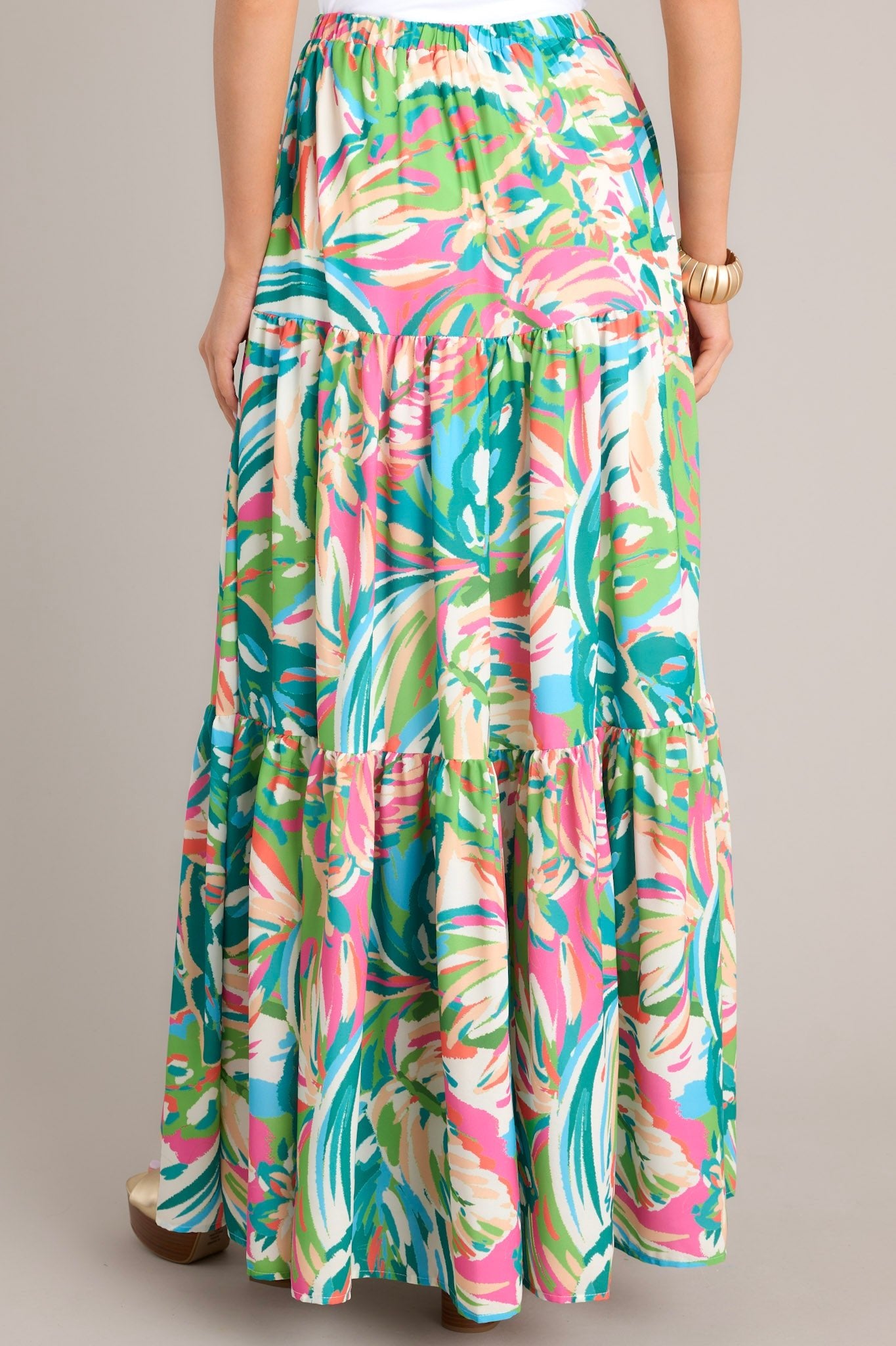 Oceanic Mirage Teal Tropical Print Maxi Skirt - Red Dress