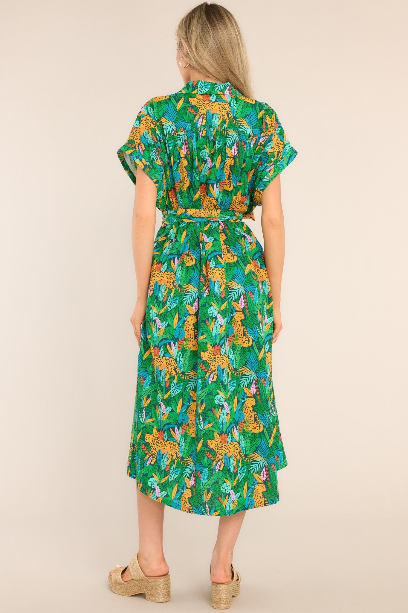 Out Of The Woods Green Print Midi Dress - Red Dress