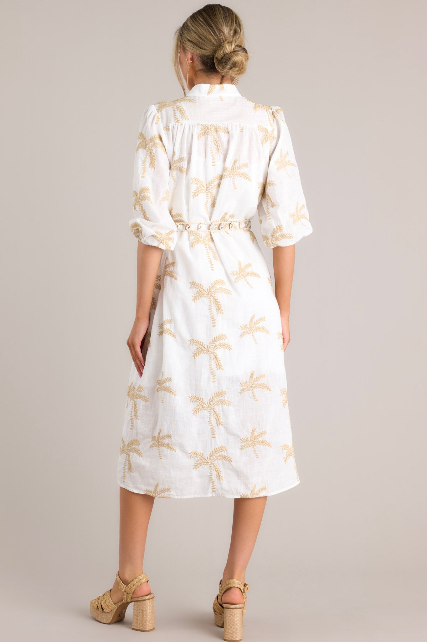 Palm Paradise Ivory Embroidered Midi Dress - Red Dress