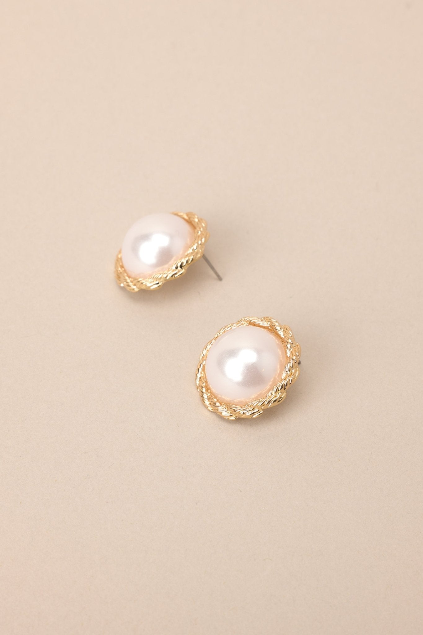 Peaceful Mind Gold and Pearl Stud Earrings - Red Dress