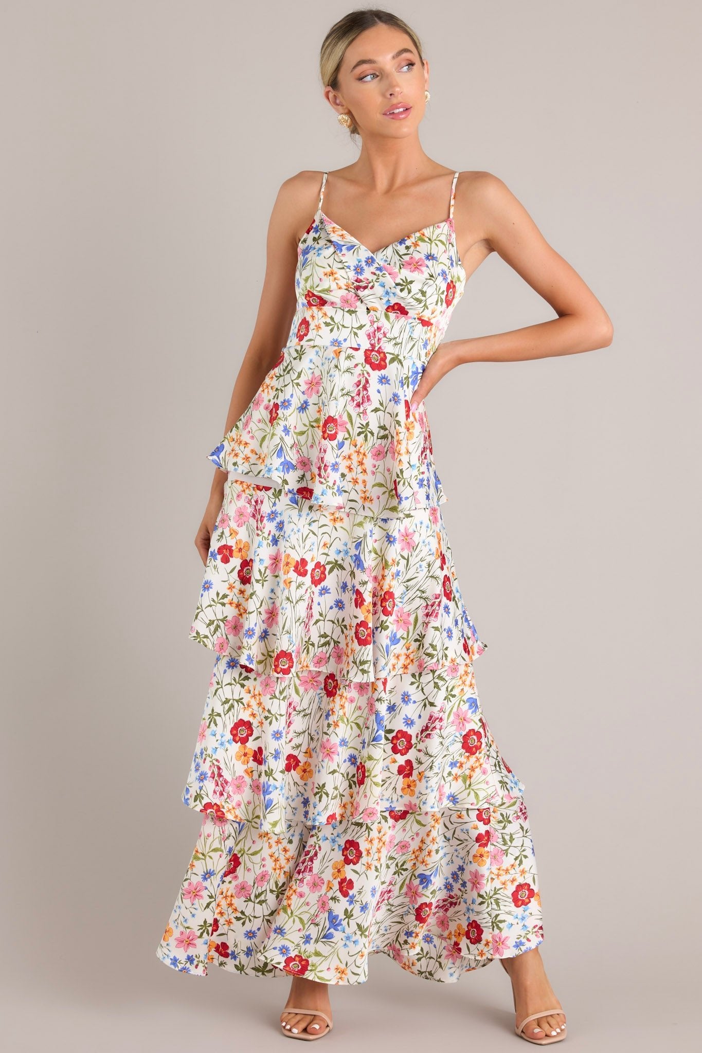 Petal Parade White Floral Print Maxi Dress - Red Dress