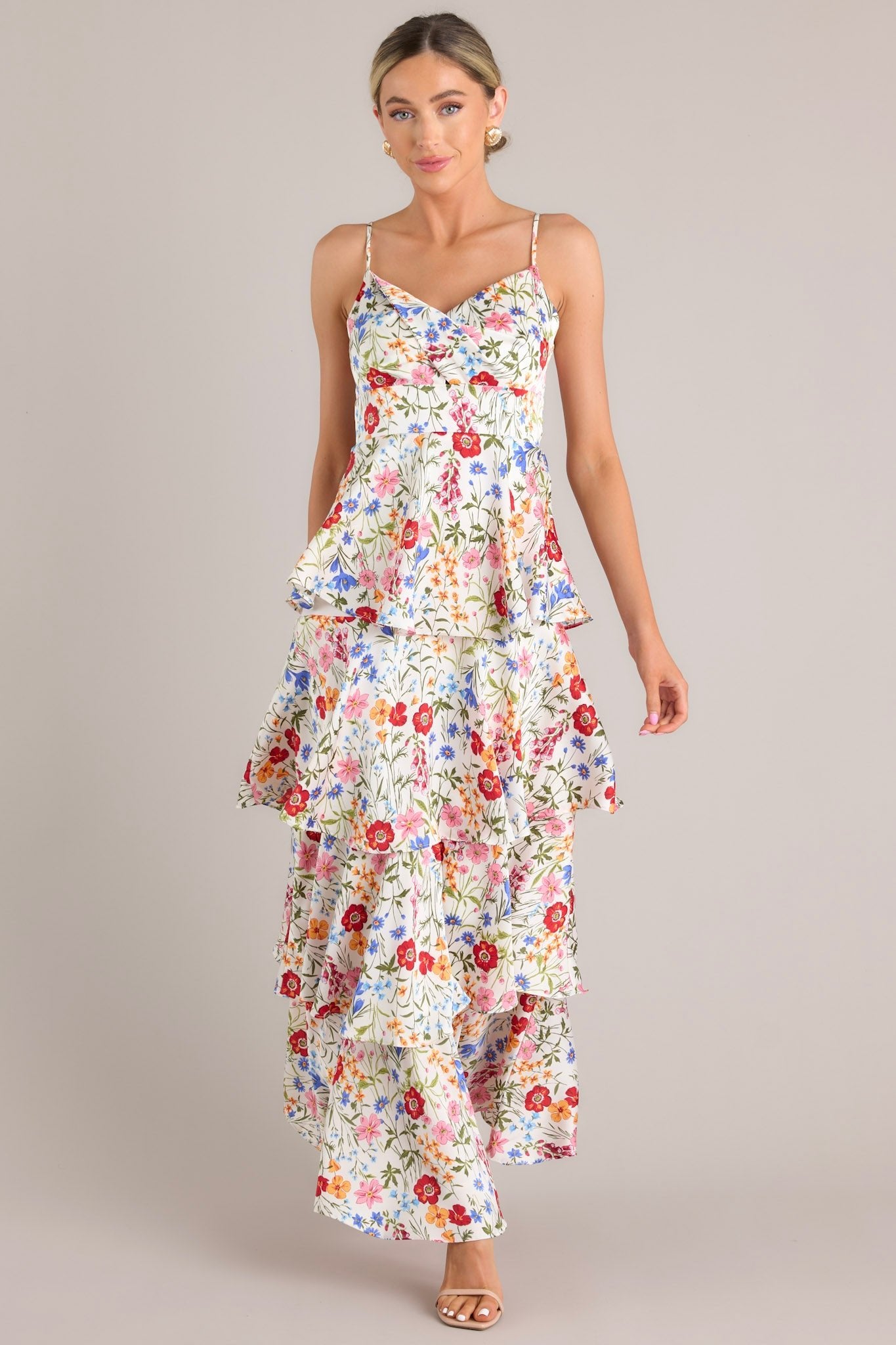 Petal Parade White Floral Print Maxi Dress - Red Dress