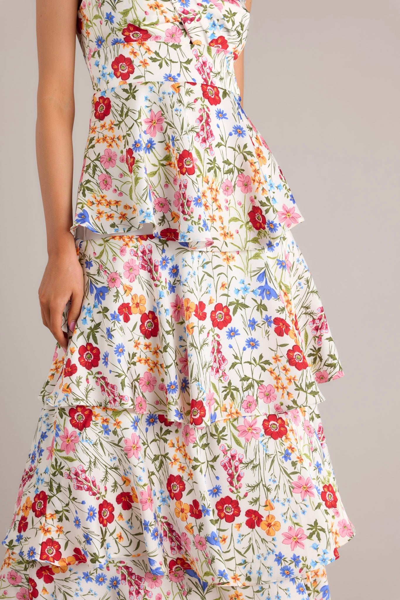 Petal Parade White Floral Print Maxi Dress - Red Dress