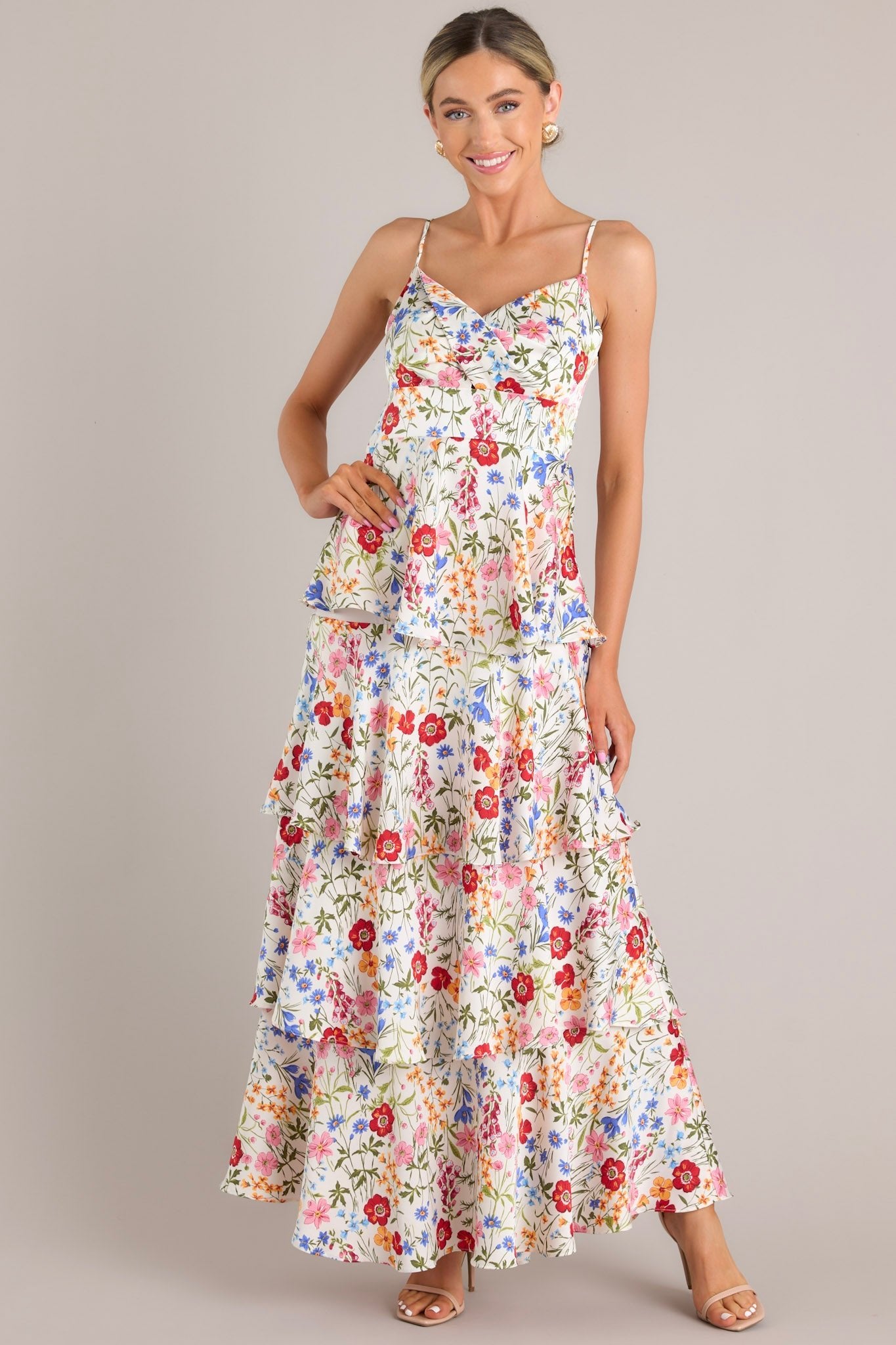 Petal Parade White Floral Print Maxi Dress - Red Dress