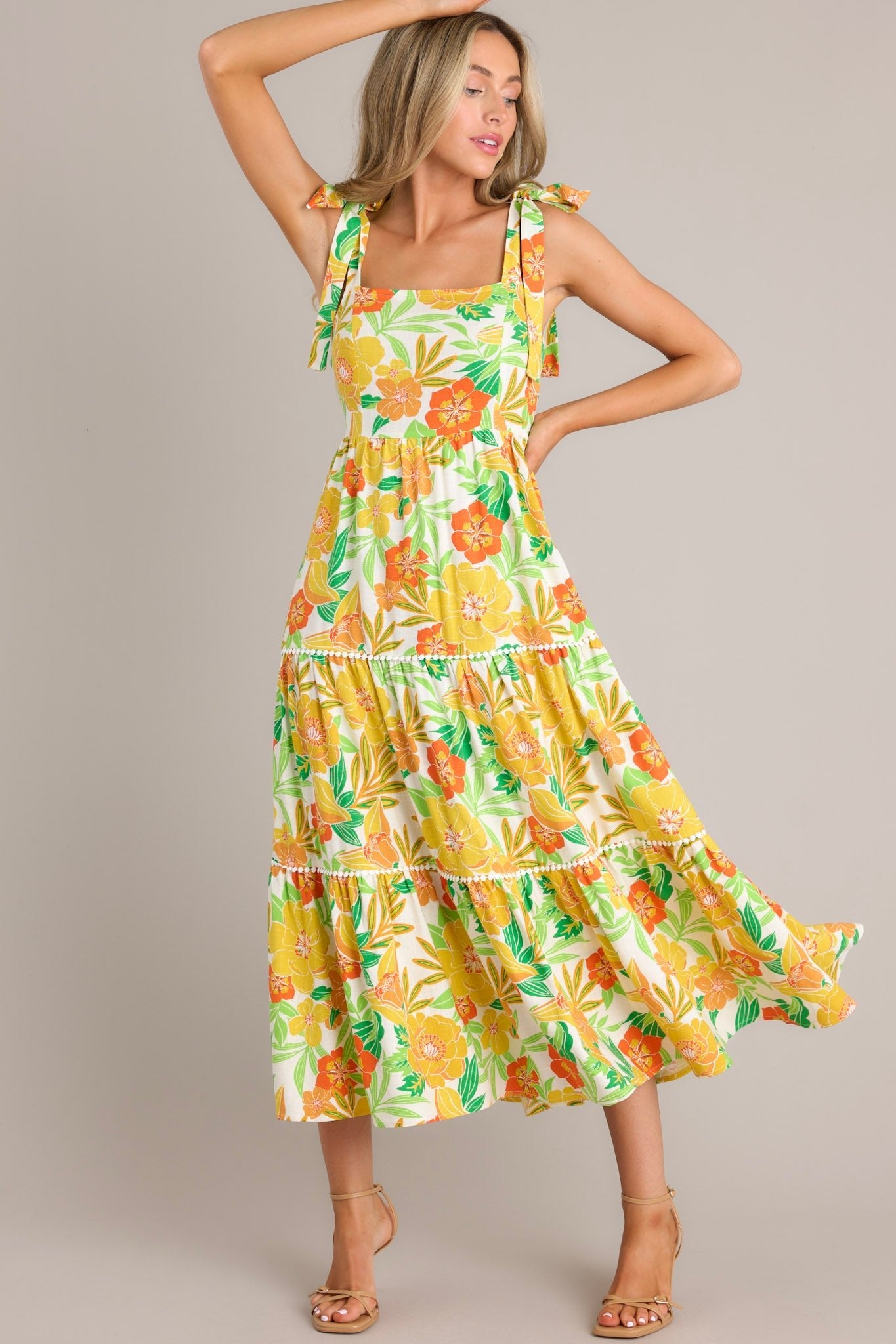 Planting Seeds Yellow Floral Linen Maxi Dress - Red Dress