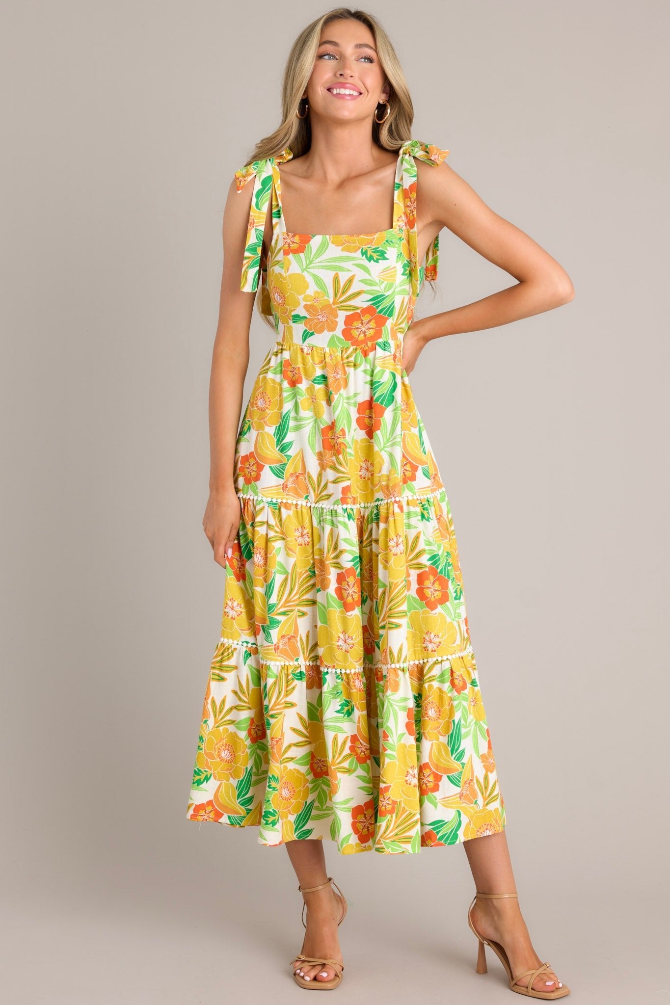 Planting Seeds Yellow Floral Linen Maxi Dress - Red Dress