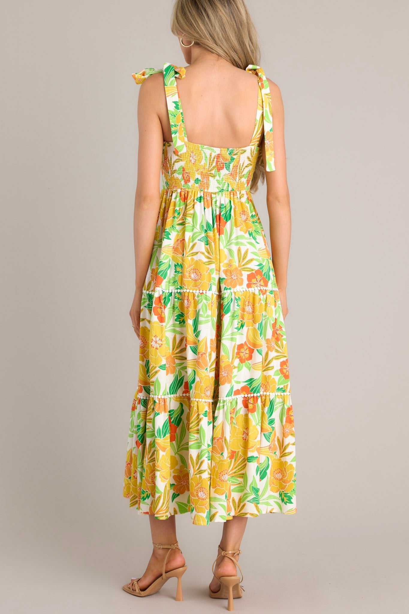 Planting Seeds Yellow Floral Linen Maxi Dress - Red Dress