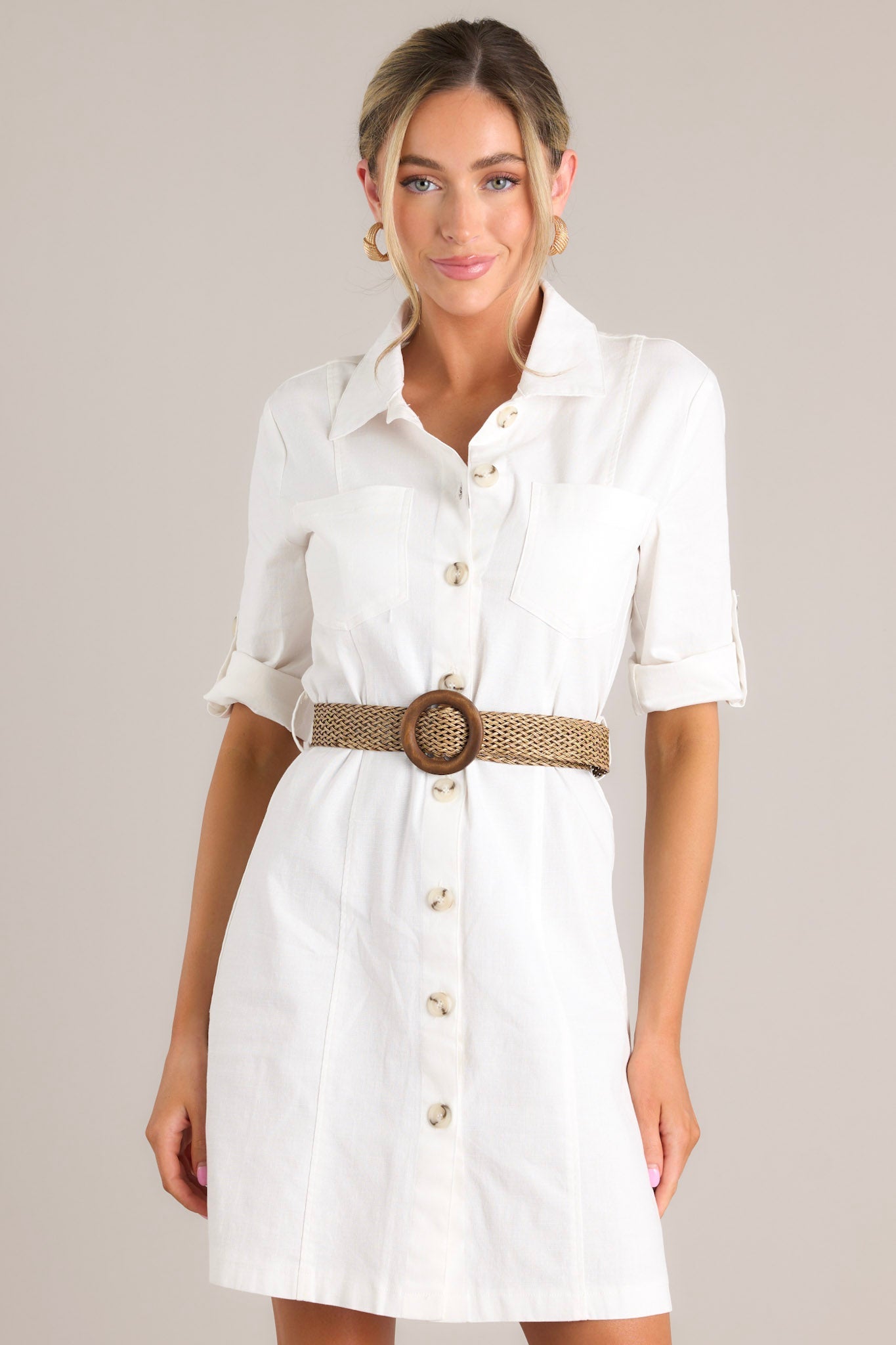 Reach Land's End Ivory Button Down Shirt Dress - Red Dress